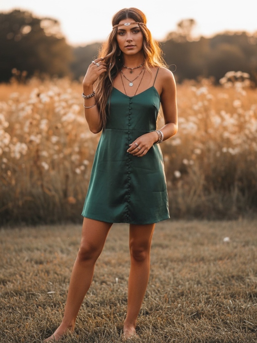 NWT Urban Outfitters Emerald Green Satin Button-Front Mini Dress